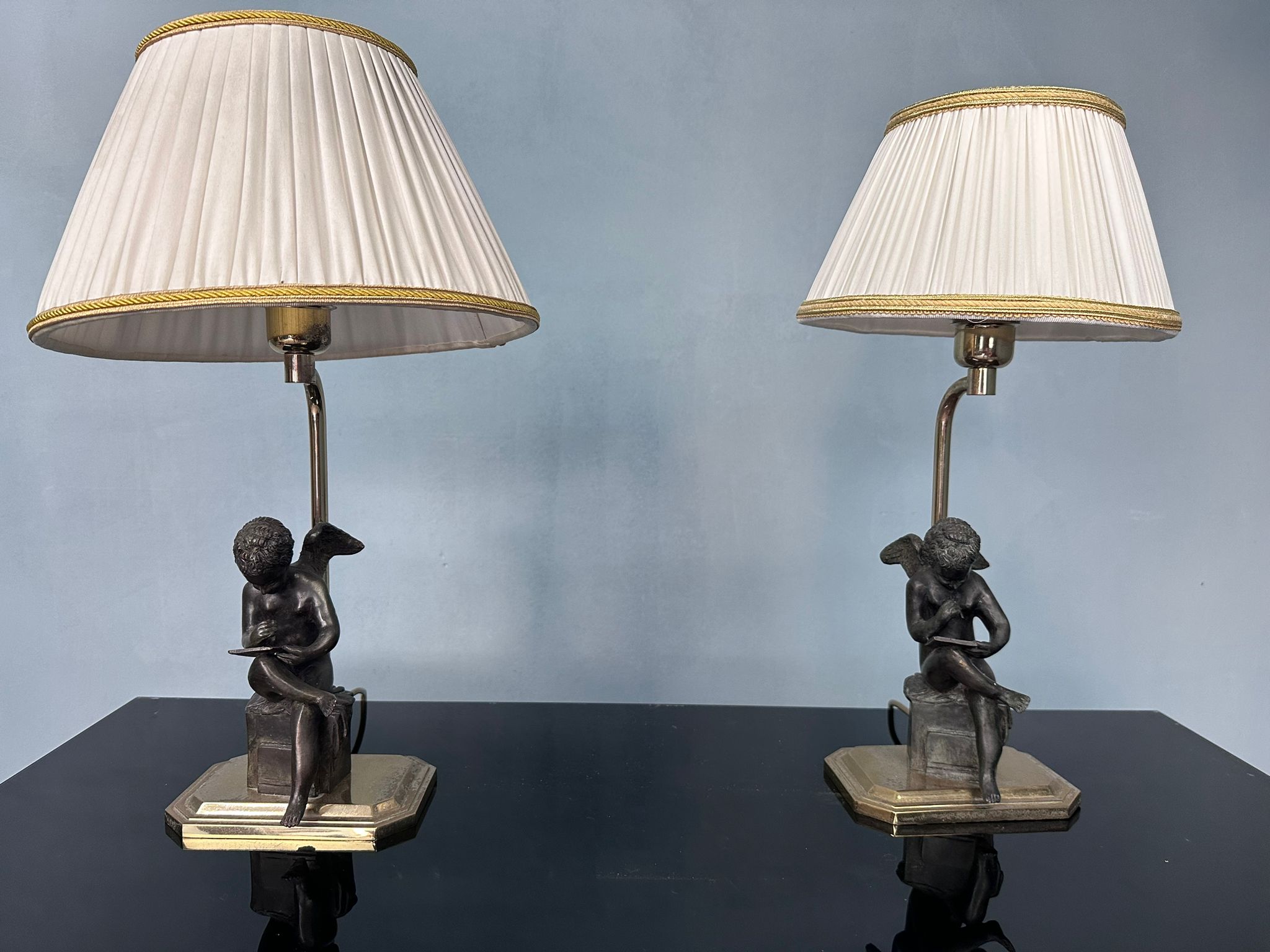 lampade da tavolo con Angeli in bronzo fine XIX sec