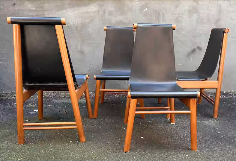 sedie Mid-century in legno e pelle