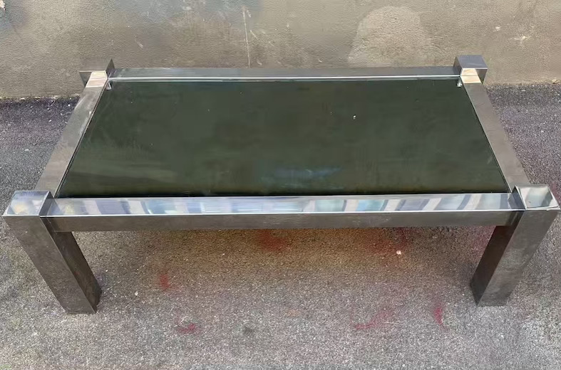 coffee table in metallo e vetro fume’ anni’70